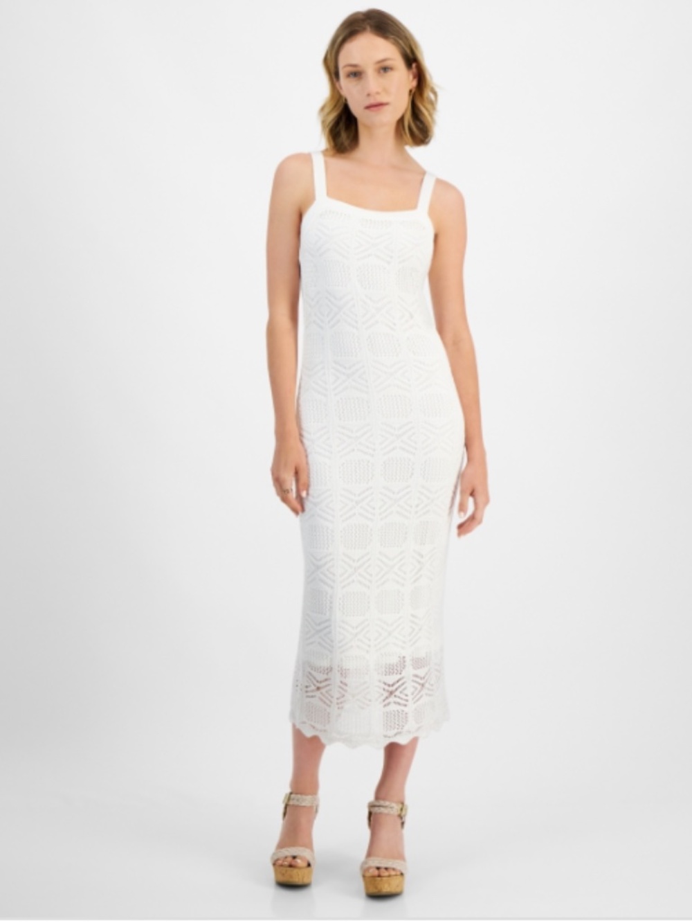 Hippie Rose Juniors' Pointelle-Knit MIDI Dress - Ivory SIZE M NWT
